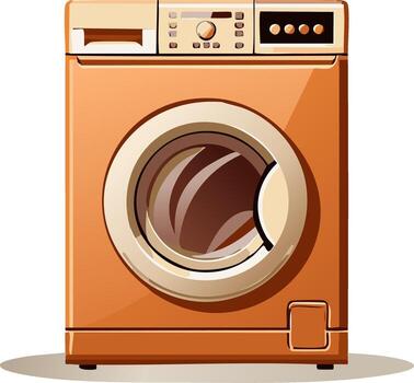 Front loading orange washing machine with clean design and modern controls vector