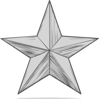 Hand Drawn Five Pointed Star Illustration with Sketchy Shading and Outline vector