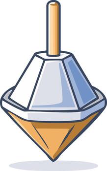 Stylized spinning top toy featuring a stick handle and conical shape with simple illustration vector