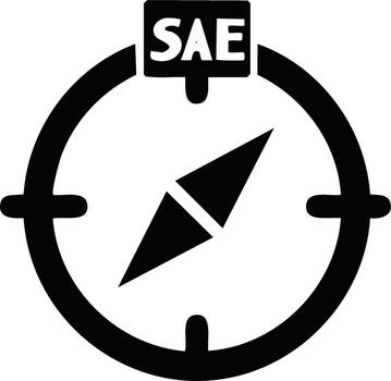 estilizado Brújula con el letras sae en arriba, gráfico símbolo de navegación y dirección vector