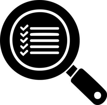 Magnifying glass icon examining a checklist document for search review and task verification vector