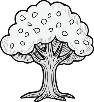 estilizado negro y blanco árbol ilustración con contorno y texturizado sombreado, un sencillo naturaleza gráfico diseño vector