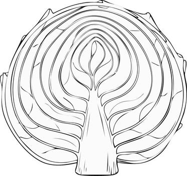 Abstract leaf-like structure with radial lines forming a graphic tree shape, black and white vector