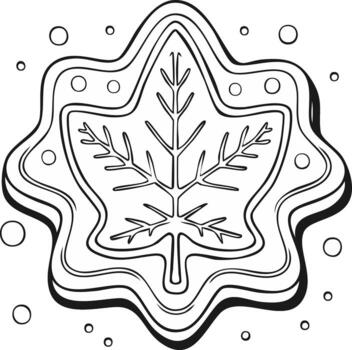 Intricate Outline of a Maple Leaf Shaped Cookie ready for coloring, with Decorative Border and Subtle Sugar Dotted Design vector