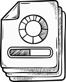 mano dibujado datos reporte icono con un circular gráfico y cargando bar en un apilar de documentos vector