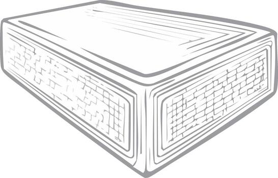 Abstract outline of a mattress with a brick pattern on its sides, isolated on white vector