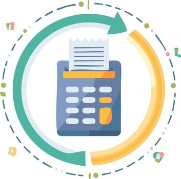 Illustrative design of a point of sale device with receipt and cycle arrow vector