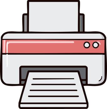 Illustration of a printer machine with paper output, for printing office documents and homework assignments, graphic vector