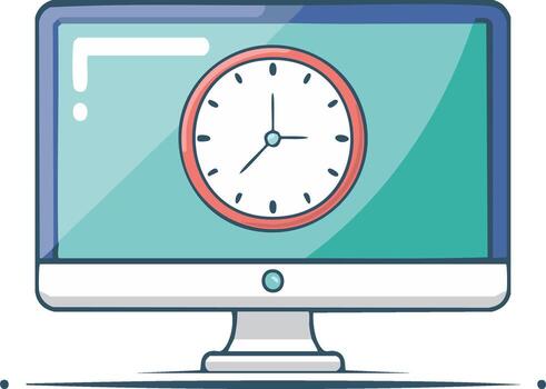 Cartoon Computer Displaying a Clock on Screen, Concept of Time Management vector
