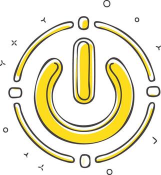 Vibrant Yellow Power Symbol Icon with Outlines in Cartoon Style Featuring Circles for Design Projects and Applications vector