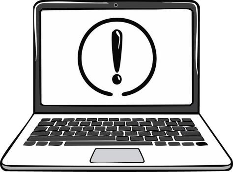 ordenador portátil demostración exclamación punto en circulo en pantalla advertencia error notificación alerta vector