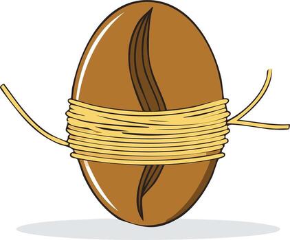 conceptual ilustración de un soltero grande café frijol estrechamente envuelto con amarillo cuerda o enroscarse vector