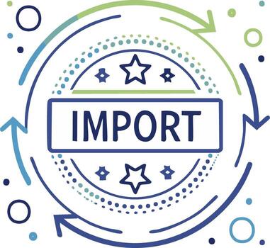 importar palabra en un rectangular caja rodeado por circular flechas estrellas y puntos ilustrando datos fluir proceso concepto vector