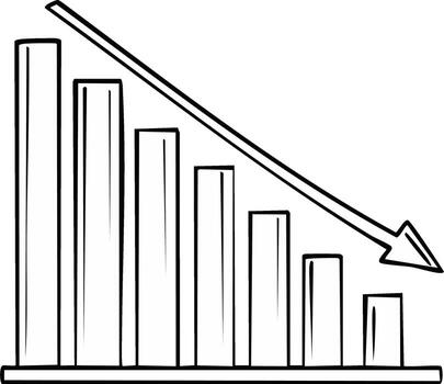 Hand drawn bar graph showing a downward trend with an arrow indicating decline vector