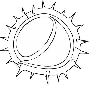 un sencillo negro contorno ilustración de un soltero caballo castaña en sus abierto puntiagudo cáscara vector