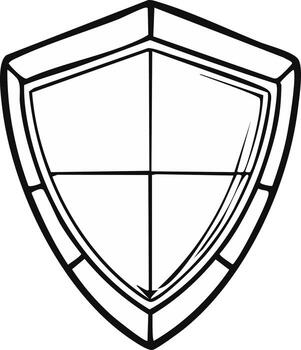 Heraldic shield symbol with crosshair in black outline, protection and security vector