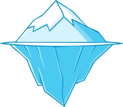 Cartoon Iceberg Floating with Visible Portion and Hidden Below, Isolated Element, Simple Graphics vector