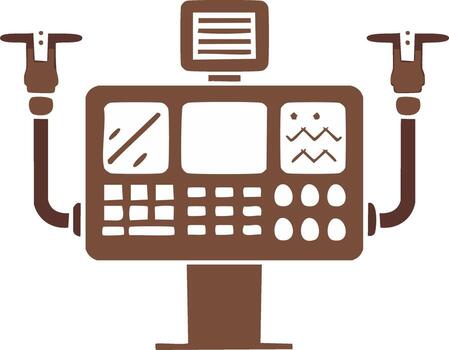 Industrial Machine Illustration with Screens and Controls, Brown, Simple Style, Production Equipment, System Management, Factory Automation vector