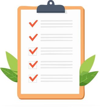 Clipboard with a completed checklist and red checkmarks representing successful task completion and productivity vector