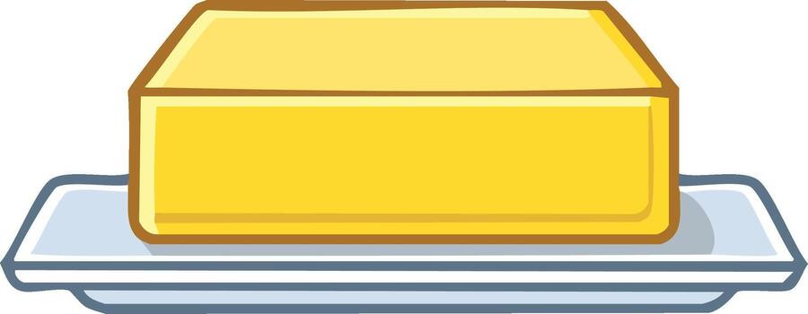 Simple cartoon illustration of a block of butter on a dish, a dairy product for breakfast and baking vector