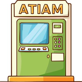 Cartoon ATM Machine Illustration with Display Screen and Buttons vector