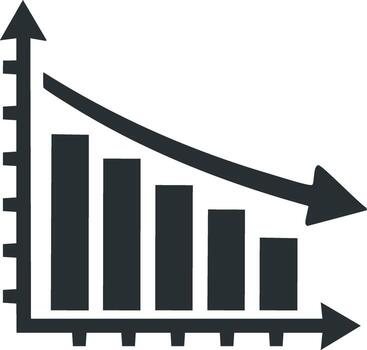 Declining Bar Graph with Arrow Showing Increase and Downward Trend vector