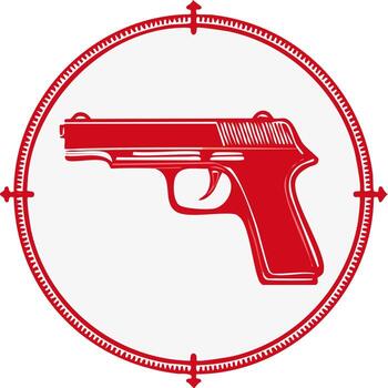 Red Gun Illustration Within Decorative Red Circle Target Aiming Graphic Design Element vector