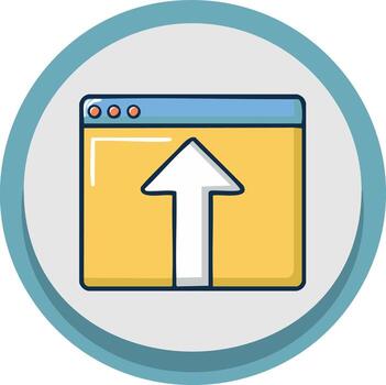 Browser window with upward arrow icon symbolizing file upload and data transfer vector