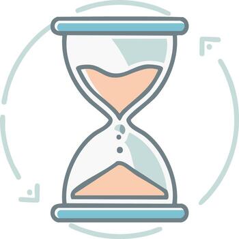 ilustración de un reloj de arena con arena fluido representando hora paso y continuo ciclo vector