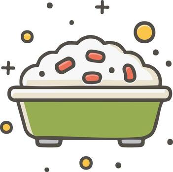 Flat icon of a bowl of rice with red beans and decorative elements vector
