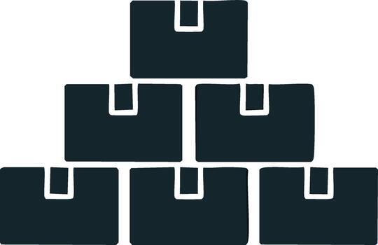 Stack of six dark blue cardboard boxes arranged in a pyramid shape with visible flaps vector