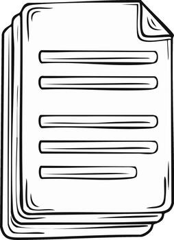 Hand drawn stack of documents with lines for text and a curled corner vector