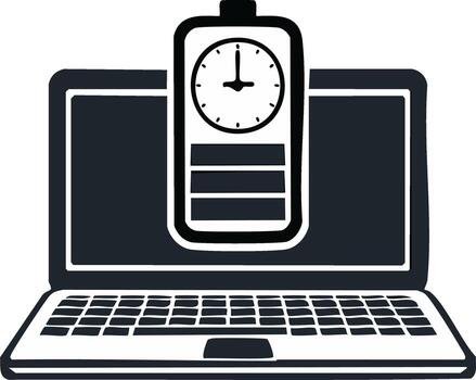 Laptop battery life icon with clock showing power duration and time remaining vector