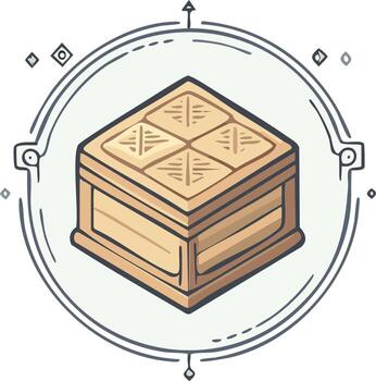 Decorative wooden cube box with textured lid inside a circular compass design vector