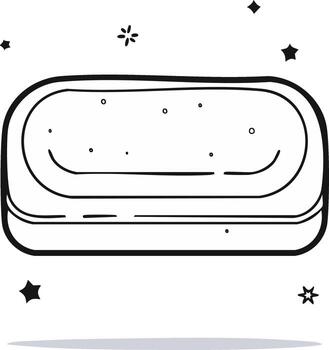 Hand-drawn illustration of a bar of soap with bubbles and sparkles vector