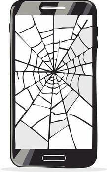Damaged Smartphone with Cracked Screen, Mobile Phone with Broken Display vector