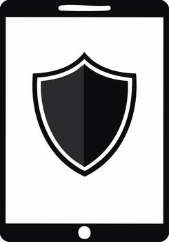 Mobile tablet device with dark security shield icon symbolizing data protection and online privacy vector