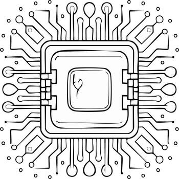 dibujado a mano ilustración de un computadora pastilla con circuito tablero líneas y conexiones vector
