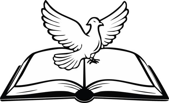 Dove perched on open book with spread wings illustration graphic design element vector