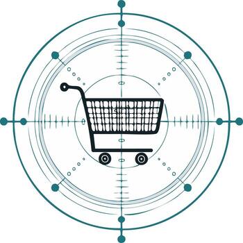 Consumer targeting concept with a shopping cart icon in the crosshairs of a target scope illustration vector