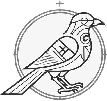 Stylized Line Art Bird in a Circle Frame Minimalist Design Illustration vector