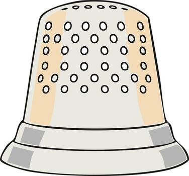 Simple illustration of a silver thimble with circular indentations and shading vector