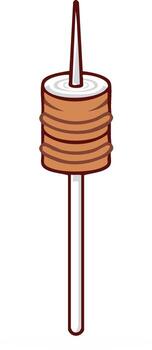 Illustrated food skewer with spiral meat layers and sharp tip vector