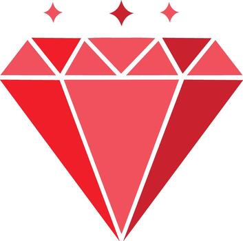 estilizado rojo diamante con estrellas espumoso diseño, piedra preciosa joyería decoración icono, aislado símbolo con triangular modelo vector