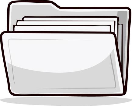 Simple cartoon illustration of an open file folder containing documents and files vector