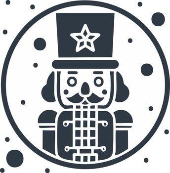 glifo icono de un Navidad cascanueces juguete soldado en un Nevado circular marco vector