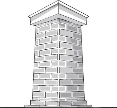 Grey stone pillar structure with geometric top, classic architectural illustration, building element vector