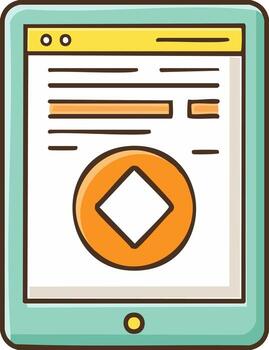 vibrante garabatear tableta demostración web página navegador con un sencillo redondo icono vector