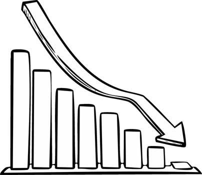 Doodle style business chart showing decline with a downwards arrow vector