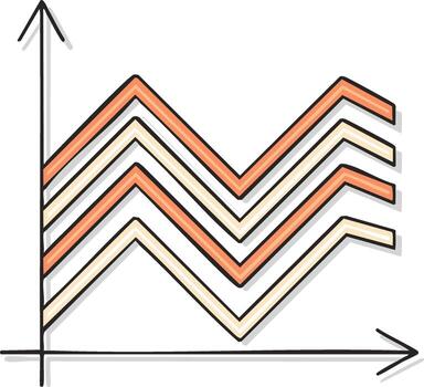 Abstract colorful zigzag graph lines with arrows indicating growth and decline in a modern style vector